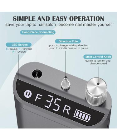 Kredioo 350000RPM Rechargeable Nail Drill for Acrylic Gel Nails - Salon Quality Electric File for Manicure Shaping - Grey - Buy Online on GoSupps.com