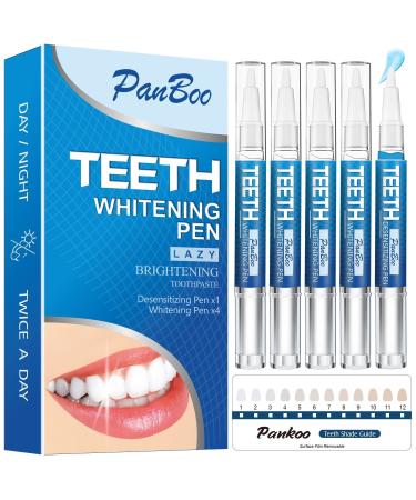 Teeth Whitening Pen 4+1, Use Twice a Day Up to 1-6 Shade Whiter in 1-2 Weeks, 4 Whitening Pens, 1 Desensitising Pen, 70+ Whitening Treatments, Effective, Pain Free and Enamel Safe, Easy to Use at Home