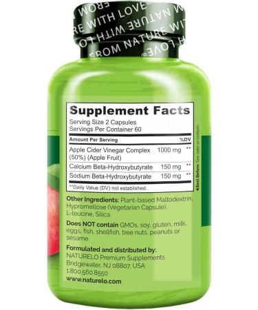 NATURELO Apple Cider Vinegar Capsules - Natural ACV with Mother Supplement for Men & Women for Detox Cleanse and Weight Management - 120 Vegan Capsules (Pack of 2) 120 Count (Pack of 2) - Buy Online on GoSupps.com