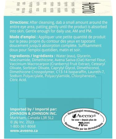 AveenoCalm + Restore Age Renewal Eye Gel Anti Aging Niacinamide Oat Cranberry Retinol Alternative Gentle on Sensitive Skin Hypoallergenic Fragrance Free 14g - Buy Online on GoSupps.com
