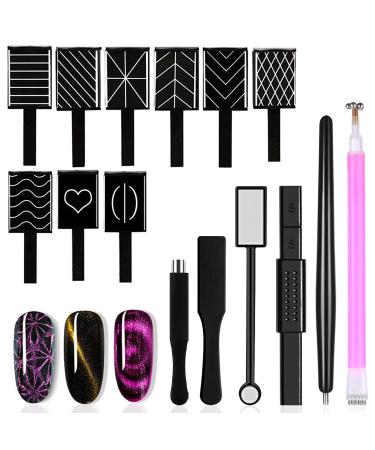 SILPECWEE 15Pcs Nail Magnet Set Cat Eye Gel Nail Polish Magnet Wand Magnetic Nail Polish Cat Eye Magnet for Nails Cat Eye Magnets Sticks Nail Design Tools Nail Art Accessories Luxury Cat Eye Nail Tools/15pcs