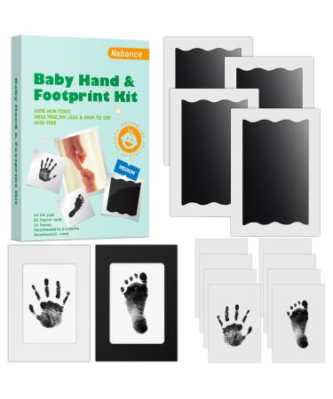 Nabance Baby Footprint Kit & Handprint Kit 4 Inkless Ink Pads 2 Photo Frames 8 Imprint Cards Safe for Baby Hands and Feet Family Keepsake Gifts for New Parents Baby Shower Gifts 0-6 months
