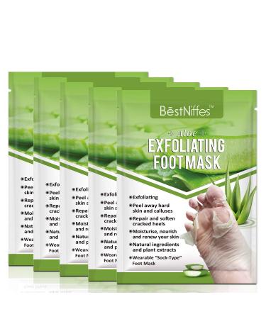 Foot Peel Mask Peach (5 Packs), Deep Moisturizing Exfoliating Socks, Dry Cracked Feet Repair Dead Skin Remover, Soft Baby Feet Peeling Mask (Aloe Vera)