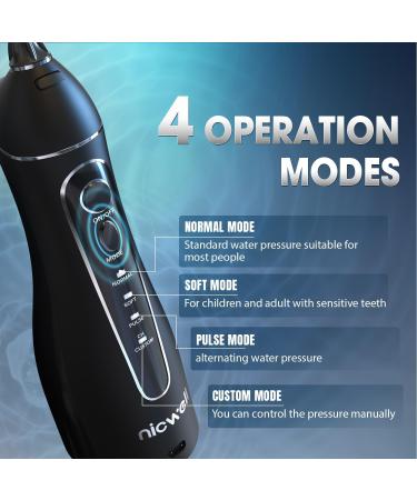 Cordless Water Flosser - Nicwell Electric Tooth Flosser with 5 Jet Tips | IPX7 Waterproof, USB Rechargeable | Portable Water Pick for Travel - Black - Buy Online on GoSupps.com