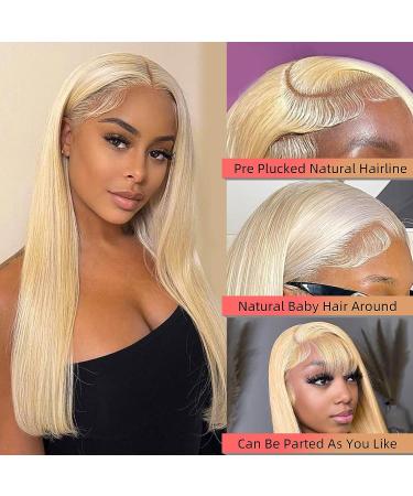 22 Inch Blonde Lace Front Wig Human Hair 150% Density Pre-plucked HD 613 Straight Lace Frontal Wig for Women - Glueless and Natural Looking - Buy Online on GoSupps.com