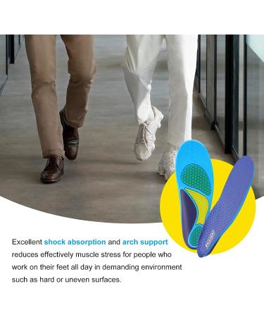 Cushioned Gel Insoles for Men - Relieve Foot Pain, Arch Support, Reduce Muscle Fatigue - Dark Blue (1 Pair, Size 8-14) - Buy Online on GoSupps.com