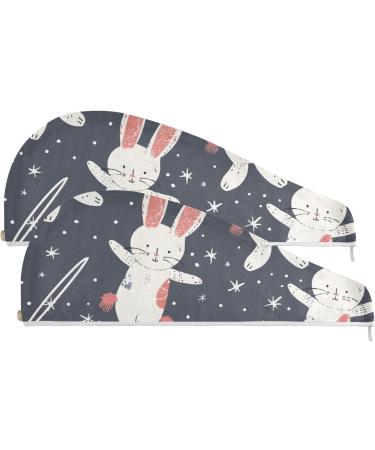 Rabbit Universe Hair Towel 2 Pack | Super Absorbent Quick Dry Hair Turbans for Women & Girls - Buy Online on GoSupps.com