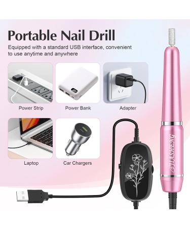 JIASHENG USB Electric Nail Drill | Portable Electric Nail File for Acrylic & Gel Nails | Professional Manicure & Pedicure Kit | Pink - Perfect for Home & Salon Use - Buy Online on GoSupps.com