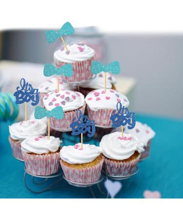 MonMon & Craft It's a Boy Cupcake Toppers - Baby Shower Cupcake Toppers - Boys 1st Birthday - Gender Reveal Party Cupcake Decorations - Blue Glitter 24 Pcs - Buy Online on GoSupps.com