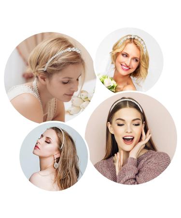 Lusofie 3Pcs White Faux Pearl Headbands for Women - Bridal Hair Hoop Set - Buy Online on GoSupps.com