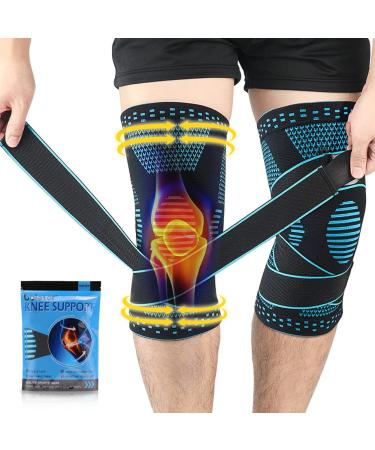 Beister 1 Pair Knee Compression Sleeves with Adjustable Straps for Men & Women Professional Knee Support Brace for Meniscus Tear Arthritis Sports Joint Pain Relief Running Basketball Blue XL (Pack of 1)