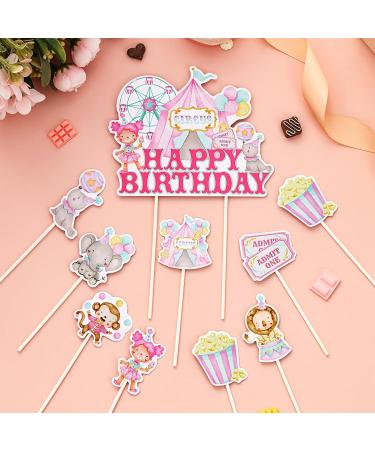Circus Birthday Party Decorations Girl - Happy Birthday Cake Topper & Circus Animal Cupcake Toppers Pink Pastel Carnival Circus Party Decorations for 1st 2nd 3rd 4th 5th Birthday 25pcs - Buy Online on GoSupps.com