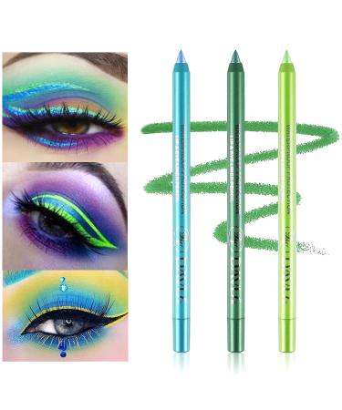 3 Pcs Glitter Green Eyeliner Pencil Set - Metallic Eye Shadow & Liner Kit | Professional Colorful Eye Makeup Pen Set - Grassland Series - Buy Online on GoSupps.com