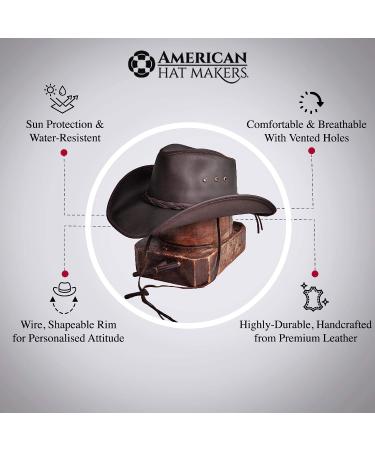 Hollywood Leather Cowboy Hat - Handcrafted 100% Fine Leather Hat by American Hat Makers - Breathable System - Brown, Large - Buy Online on GoSupps.com