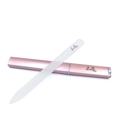 Livella glass nail file - etui rose gold - nail file particularly gently and gently to fingernails - manicure & pedicure - double -sided glass nail file - resistant crystal glass nail file