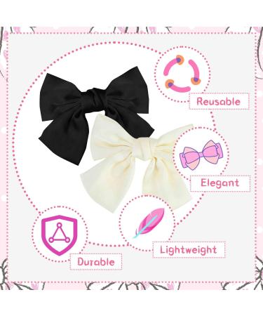 2Pcs Big Bow Hair Clips for Women - Black+White Ribbon Hair Barrettes - Buy Online on GoSupps.com