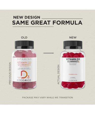 Codeage Vitamin D3 Gummy Vitamins Vitamin D3 5000 IU Gummies Cholecalciferol 125 mcg - 2-Month Supply - Soft Pectin-Based Animal Gelatin-Free Vitamins Gummy Strawberry Gluten-Free - 60 Gummies - Buy Online on GoSupps.com