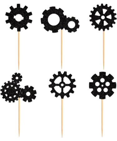Ercadio 24 Pack Robot Gears Cupcake Toppers Black Cartoon Robot Gears Cupcake Toppers Picks Robot Gear Happy Birthday Cake Decor for Robot Theme Boys Birthday Baby Shower Party Supplies Pattern 4 - Buy Online on GoSupps.com