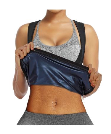 BODYSUNER Sauna Sweat Vest Workout Tank Top Waist Trainer for Women Compression Workout Enhancing Vest Blue Small/Medium
