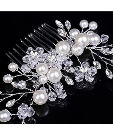 KINDOYO Bridal Hair Clip Comb - Rhinestone Pearl Hair Comb Slides Hair Pins Wedding Prom Birthday Party Hair Accessories Headpiece Hair Clips Silver - Buy Online on GoSupps.com