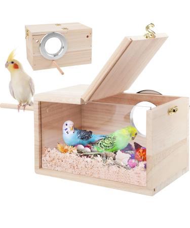 Rypet Parakeet Nesting Box Transparent Design, Bird Nest Breeding Box with Perch Wood Bird Cage House for Cockatiel Lovebirds Budgie Finch Parrotlets Canary Conure Small