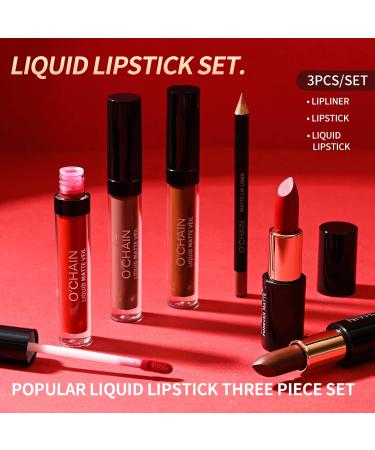 Matte Lipstick & Liquid Lipstick Set with Lip Liner - Long-Lasting Waterproof Makeup Gift Set (02) - Shop Internationally - Buy Online on GoSupps.com