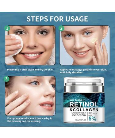 Retinol and Collagen Face Cream with 5% Hyaluronic Acid Retinol Cream for Face Anti Aging Wrinkle Reduce Fine Lines Lifting Firming Moisturizing Day & Night Facial Care Suitable for All Skin Types - Buy Online on GoSupps.com