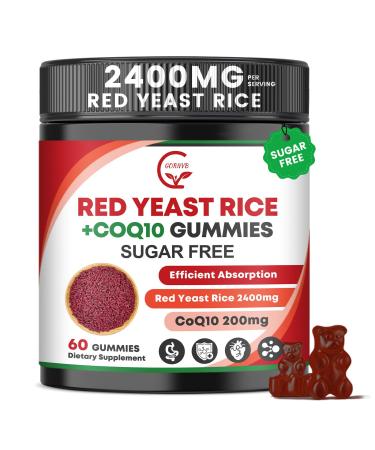 GORNVB Red Yeast Rice with Coq10 Gummies Red Yeast Rice 2400 mg with CoQ10 200 mg for Cholesterol Lowering Supplements Sugar Free Non-GMO Vegan Heart Health Support 60 Counts