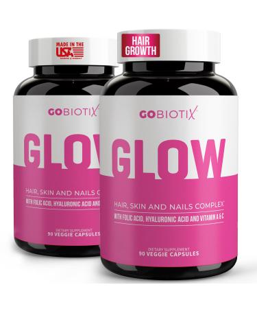 GOBIOTIX Hair Skin and Nails Vitamin Supplement - 10000mcg Biotin Pills with Hyaluronic Acid Folate Iron Magnesium and Zinc - Collagen Production Hair Growth - 60 Servings 90 Count (Pack of 2)