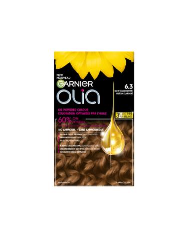 Garnier Olia Permanent Hair Dye Ammonia-Free Hair Color 6.3 Light Golden Brown Long-Lasting Hair Shine With 60% Oils 1 Application BROWN SHADES 6.3 Light Golden Brown