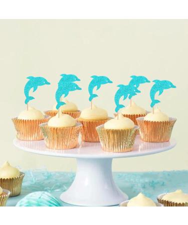 Unimall Global 24PC Glitter Blue Dolphin Cupcake Toppers - Sea Themed Birthday Decoration for Baby Party Celebrations - Buy Online on GoSupps.com