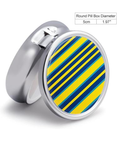 Round Yellow & Blue Stripes Pill Box | 3 Compartment Portable Medicine Organizer | Decorative Metal Pocket Pill Case - Buy Online on GoSupps.com