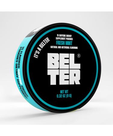 BELTER - Fresh Mint - Caffeine Pouches - 15 Count - Fast-Acting - Zero-Calorie Energy Boost - 80mg Caffeine Per Pouch - Ideal for Sports Gym Gaming & Work