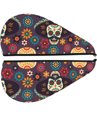 Microfiber Hair Drying Cap - Skulls & Flowers | Soft Quick-Dry Towel Wrap for Curly Long & Thick Hair - Buy Online on GoSupps.com