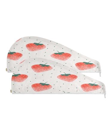 Watercolor Strawberry Dry Hair Cap 2 Piece Quick Drying Towel Set with Button Headband Super Absorbent Soft & Comfortable