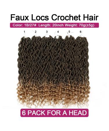 Goddess Locs Crochet Hair - 20 Inch Wavy Faux Locs for Black Women - Ombre Synthetic Braids Hair Extensions - Pack of 6 (T1B-27) - Buy Online on GoSupps.com