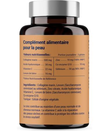 SKIN FORMULA | Marine Collagen Hyaluronic Acid Coenzyme Q10 Zinc Selenium Brewer's Yeast | Antioxidant Hydration Imperfection | 30 Day Skin Food Supplement | Made in France - Buy Online on GoSupps.com
