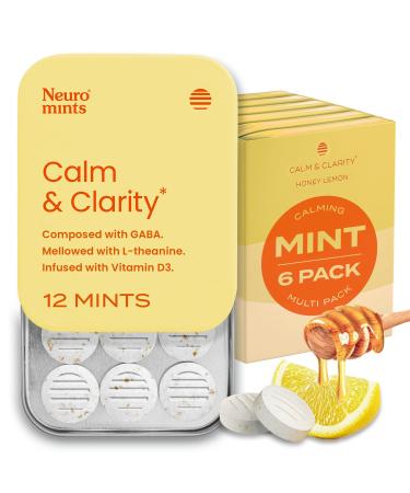 Neuro Calm & Clarity Mints - GABA L-Theanine Stress Supplement with Vitamin D3 - Non-Drowsy Functional Calming Mints for Mood Mental Clarity & Cognitive Function - Honey Lemon 72 ct 12 Count (Pack of 6) Honey Lemon