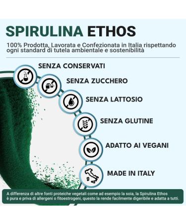  Ethos ETHOS Spirulina Powder 100g - Pure Spirulina algae powder produced and packaged in Italy natural superfood for creative cooking vegan supplement rich in phycocyanin and protein free from - Buy Online on GoSupps.com