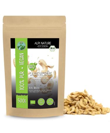 Organic raw Cashew Nuts Organic Cashew Nuts in Pieces from Certified Organic Farming Gluten-Free Lactose-Free Laboratory-Tested Vegan 100% Natural Cashew Nuts with no additives (500 GR)