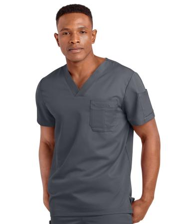 Strictly Scrubs Active Stretch Men's 2 Pocket V-Neck Scrub Top (S-2X 6 Colors)  Durable Stretch Medical Scrub Uniform Medium Pewter