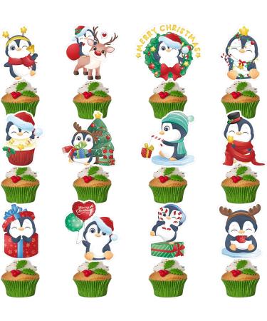 Christmas Cupcake Toppers Winter Cake Decorations Snowman Panda Penguin Cartoon Design Cake Toppers Picks for Winter Birthday Christmas Party Decoration Supplies (56pcs) - Buy Online on GoSupps.com