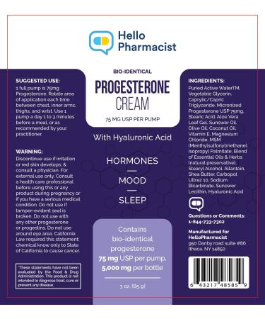 Bio-Identical Progesterone Cream 5 000mg - Max Strength 75mg USP per Pump - Hyaluronic Acid & Moisturizers - Trusted Topical Hormone Brand - HelloPharmacist - Buy Online on GoSupps.com