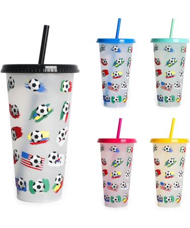 Football & Flag Straw Cup with Lid Reusable Plastic-Tumblers Travel Coffee Mug Color-Changing Water Drinking Bottle Black - Buy Online on GoSupps.com