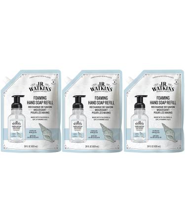 J.R. Watkins Foaming Hand Soap Refill Pouch, Scented Foam Handsoap for Bathroom or Kitchen, USA Made and Cruelty Free, 28 fl oz, Ocean Breeze, 3 Pack Ocean Breeze Refill 28 Fl Oz (Pack of 3)