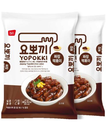 Yopokki Jjajang Tteokbokki Pack I Korean Topokki Instant Retort Rice Cake (Pack of 2 Jjajang Flavored Sauce) Korean Snack