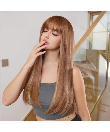 HAIRCUBE Long Brown Wigs for Women | Highlights Straight Fringe Daily Wear - Buy Online on GoSupps.com