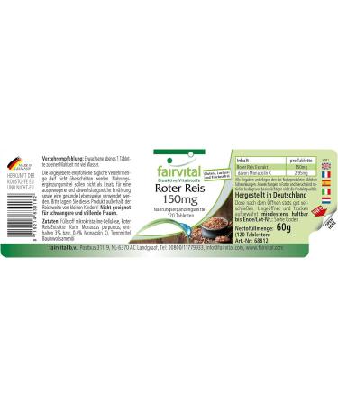 Fairvital Red Yeast Rice 150mg Vegan Tablets - 120 ct | 2 95mg Monacolin K - Supports Heart Health - Buy Online on GoSupps.com