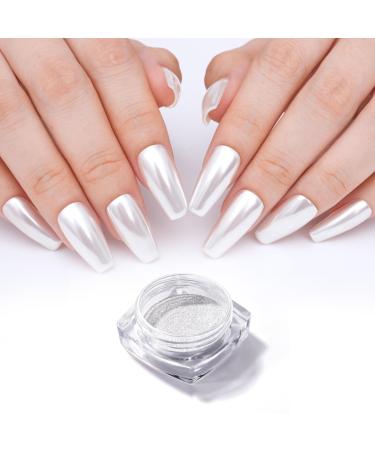 PrettyDiva White Moonlight Powder White Pearl Chrome Nail Powder Moonlight Nail Powder White Chrome Nail Powder Pearlescent Nail Glitter Nail Art (White Moonlight 0.2g) 0.2gWhite Moonlight