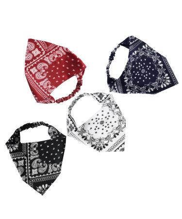: GaoBangM Paisley & Floral Headbands - Set of 4 Vibrant Bandanas Elastic Triangular Design Stylish Accessory for Women & Girls in Red Blue White Black